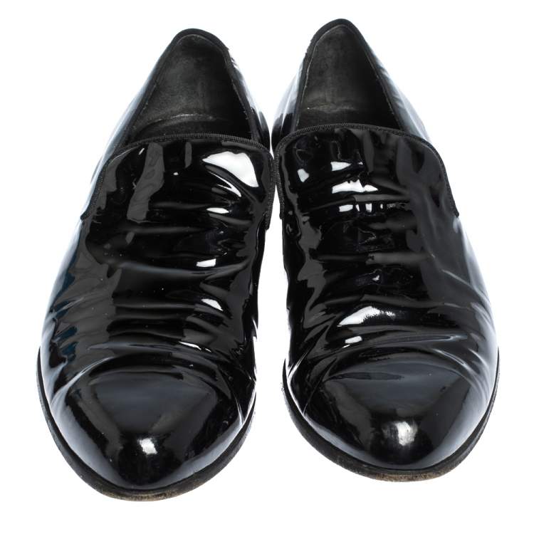 Pre Owned Gucci Black Patent Leather Smoking Slippers Size 42