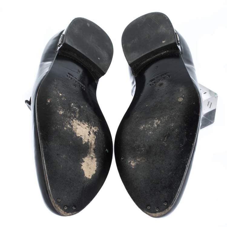 Pre Owned Gucci Black Patent Leather Smoking Slippers Size 42
