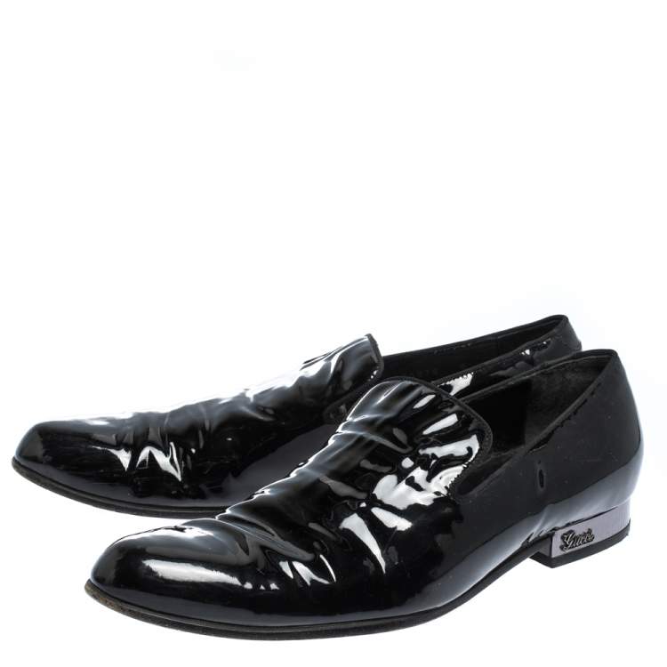 Pre Owned Gucci Black Patent Leather Smoking Slippers Size 42