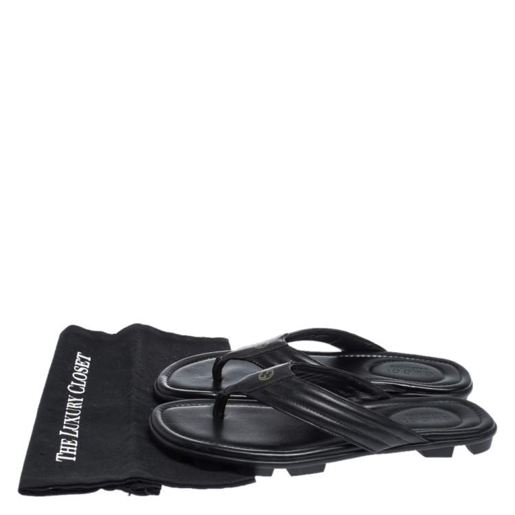 Pre Owned Gucci Black Leather GG Logo Thong Flat Sandals Size 42.5