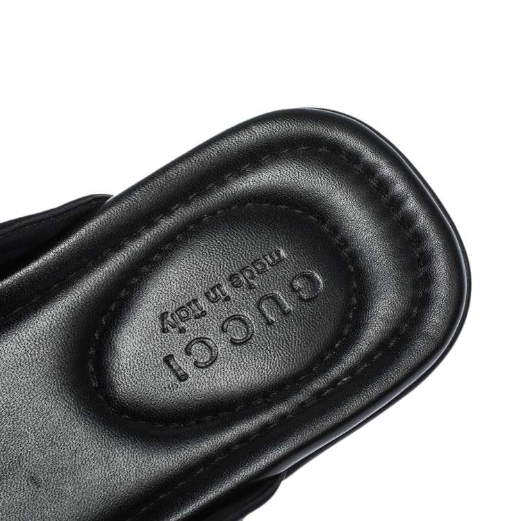 Pre Owned Gucci Black Leather GG Logo Thong Flat Sandals Size 42.5