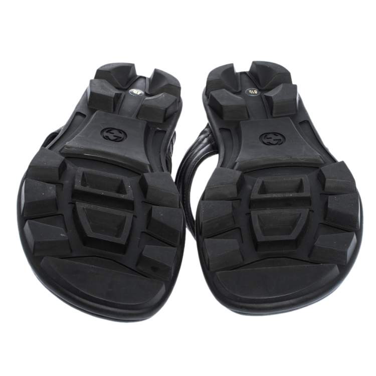 Pre Owned Gucci Black Leather GG Logo Thong Flat Sandals Size 42.5