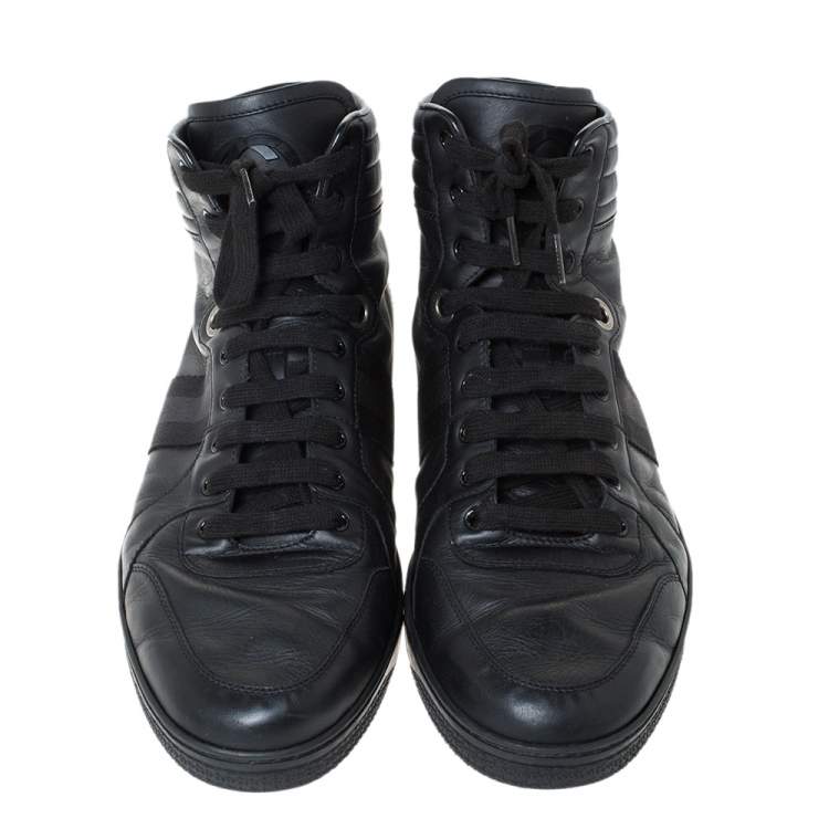 Pre Owned Gucci Black Leather Viaggio Web Detail High Top Sneakers Size 45