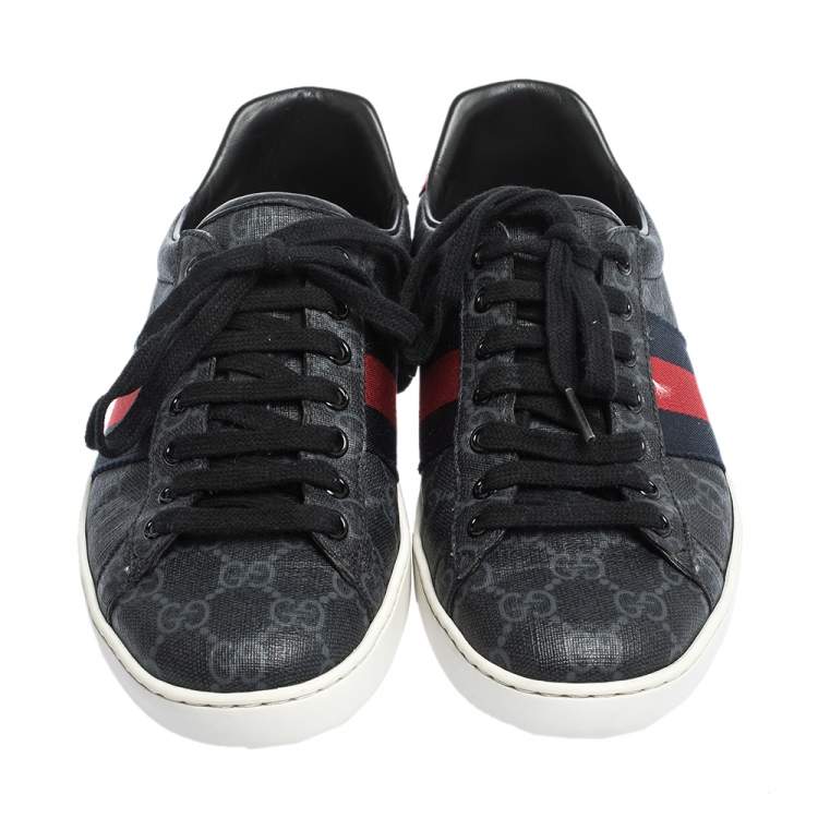 Pre Owned Gucci Blue GG Supreme Canvas And Python Trim Ace Lace Up Sneakers Size 39.5