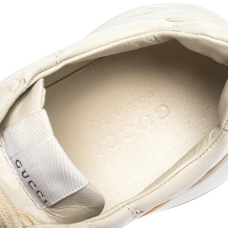 Pre Owned Gucci White Leather Rhyton Logo Lace Sneakers Size 41