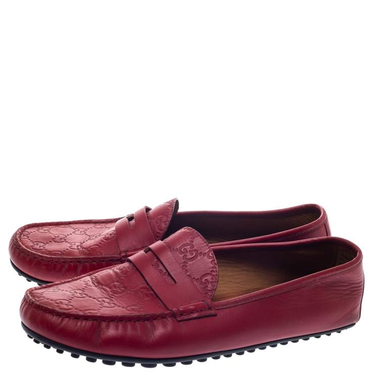 Pre Owned Gucci Red Guccissima Leather Penny Slip On Loafers 43.5