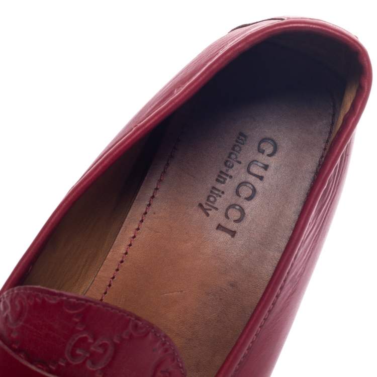 Pre Owned Gucci Red Guccissima Leather Penny Slip On Loafers 43.5