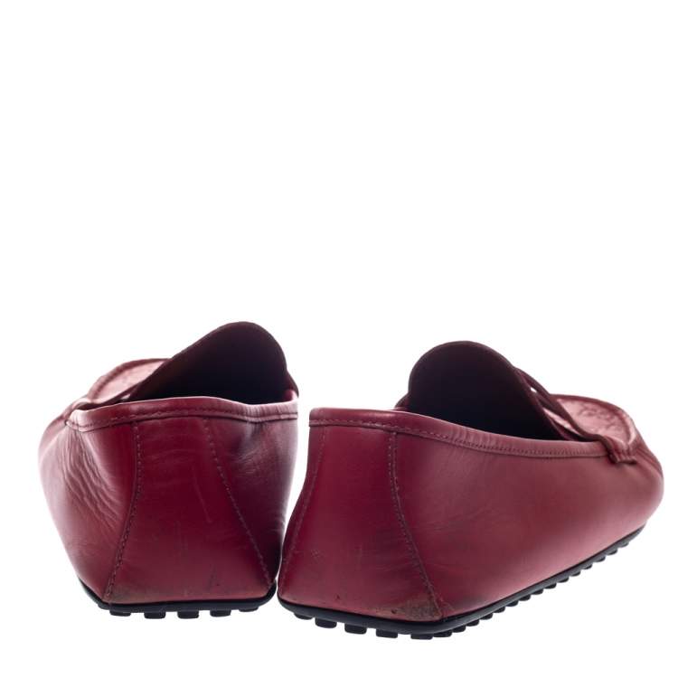 Pre Owned Gucci Red Guccissima Leather Penny Slip On Loafers 43.5