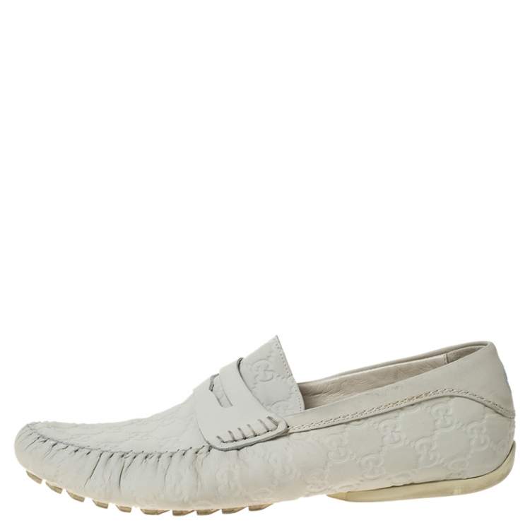 Pre Owned Gucci White Guccissima Leather Penny Loafers Size 42.5