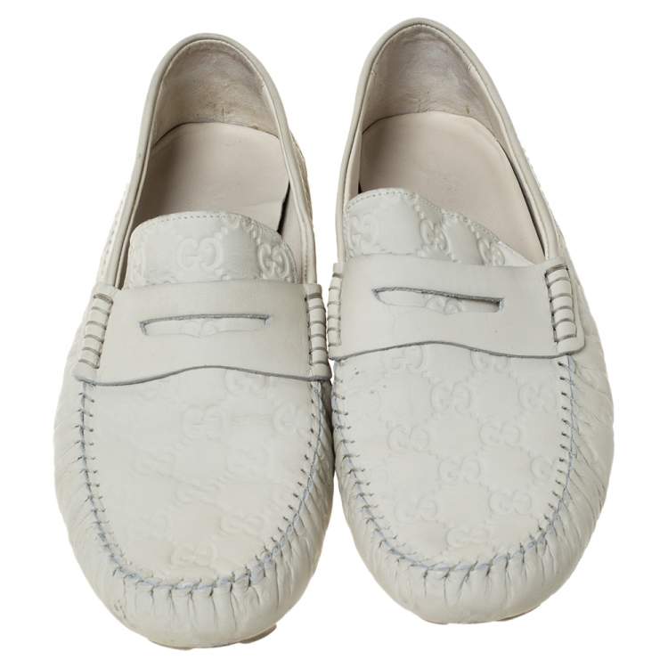 Pre Owned Gucci White Guccissima Leather Penny Loafers Size 42.5