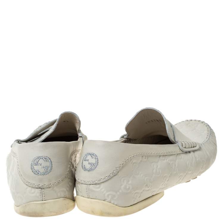 Pre Owned Gucci White Guccissima Leather Penny Loafers Size 42.5