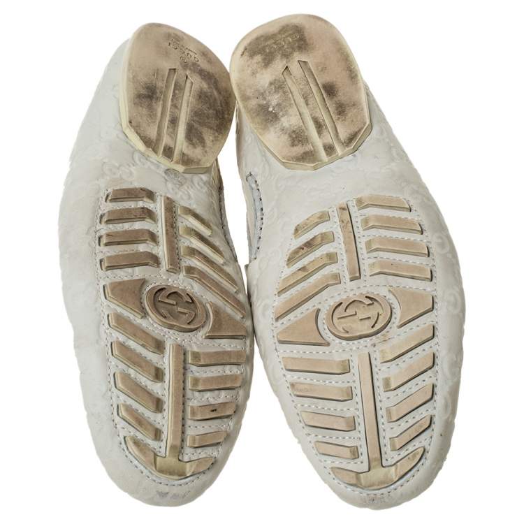 Pre Owned Gucci White Guccissima Leather Penny Loafers Size 42.5