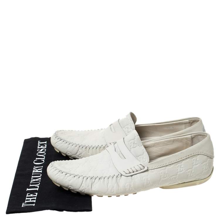 Pre Owned Gucci White Guccissima Leather Penny Loafers Size 42.5