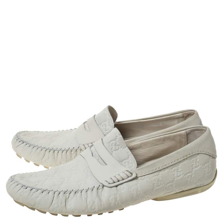 Pre Owned Gucci White Guccissima Leather Penny Loafers Size 42.5