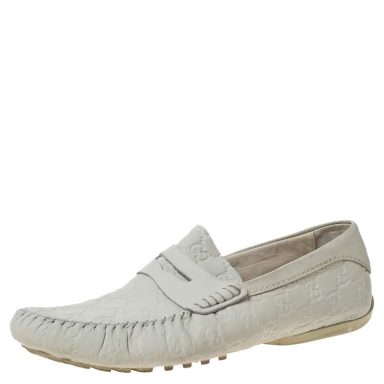 Pre Owned Gucci White Guccissima Leather Penny Loafers Size 42.5