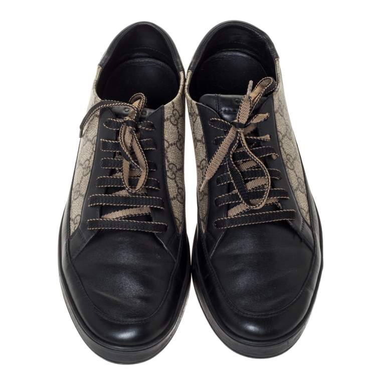 Pre Owned Gucci Beige/Black GG Supreme Canvas And Leather Sneakers Size 46