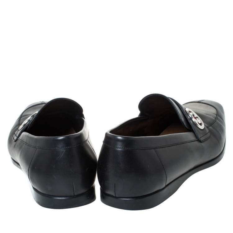 Pre Owned Gucci Black Leather GG Slip On Loafers Size 43