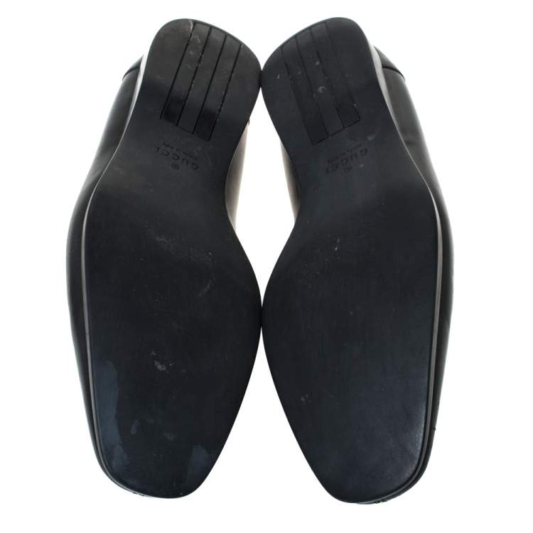 Pre Owned Gucci Black Leather GG Slip On Loafers Size 43