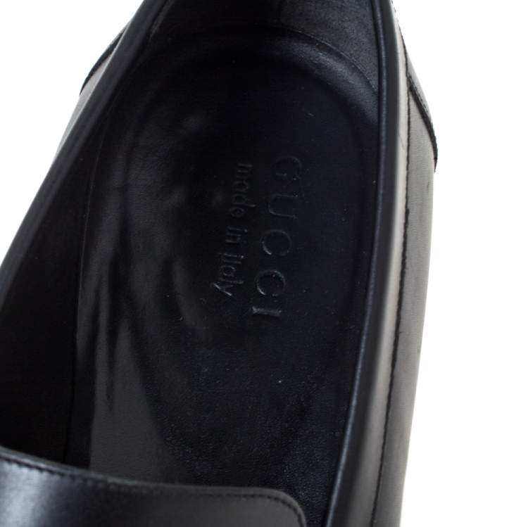 Pre Owned Gucci Black Leather GG Slip On Loafers Size 43