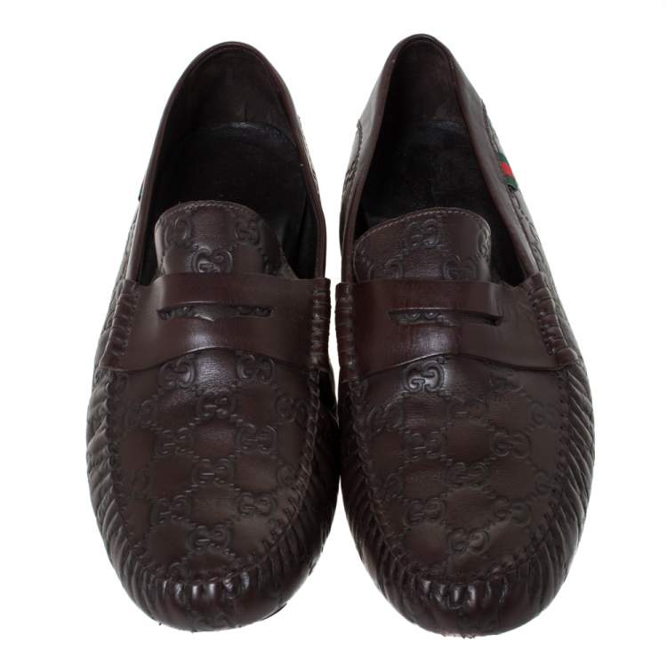 Pre Owned Gucci Brown Guccissima Leather Penny Loafers Size 45