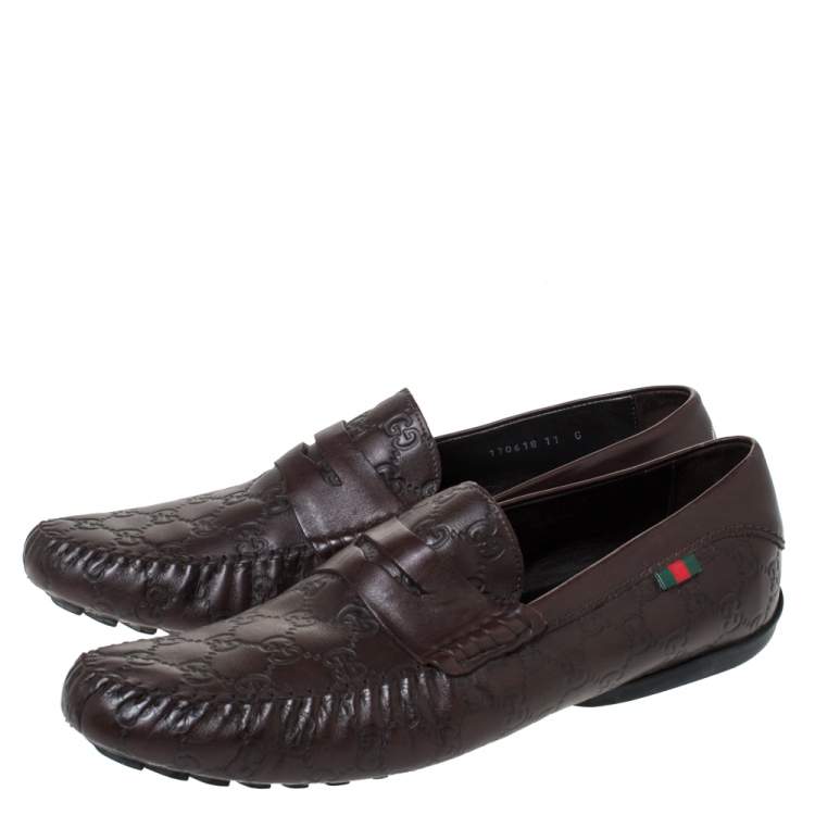 Pre Owned Gucci Brown Guccissima Leather Penny Loafers Size 45