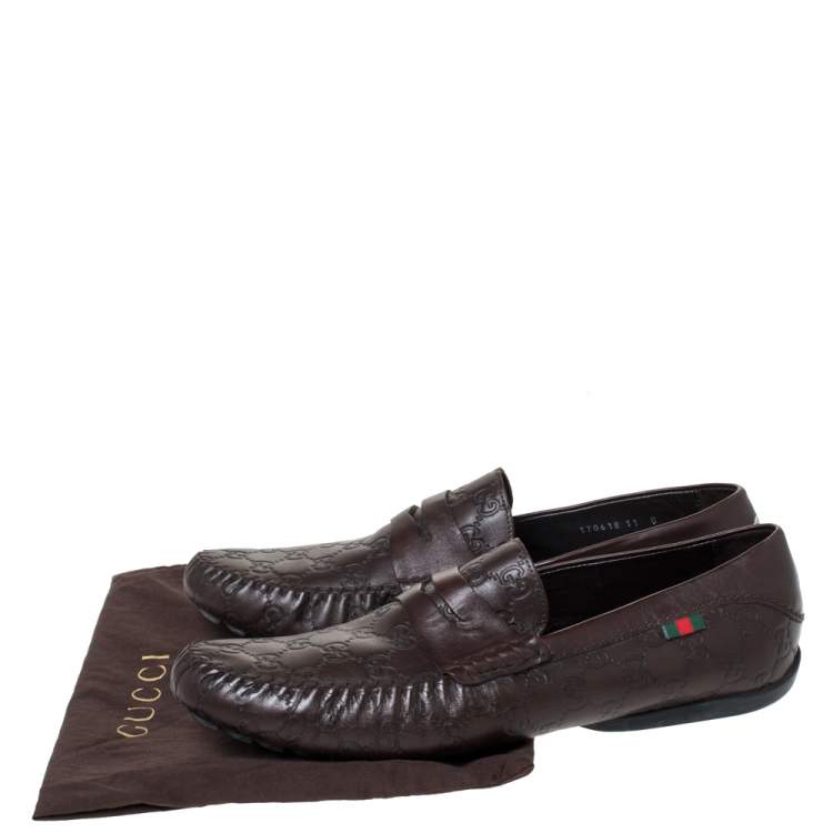 Pre Owned Gucci Brown Guccissima Leather Penny Loafers Size 45