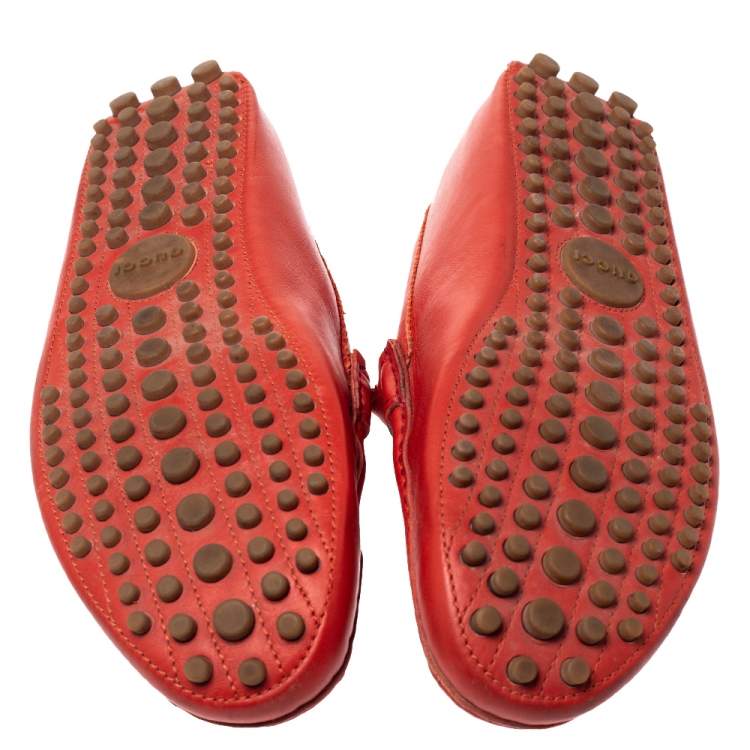 Pre Owned Gucci Brick Red Leather Web Detail Loafers Size 45