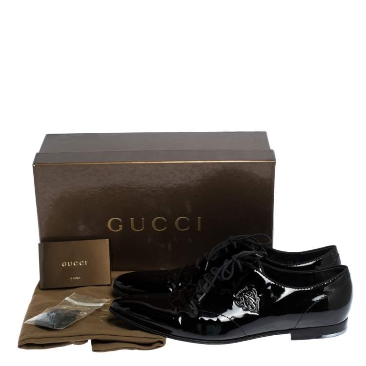 Pre Owned Gucci Black Patent Leather Lace Up Oxfords Size 44