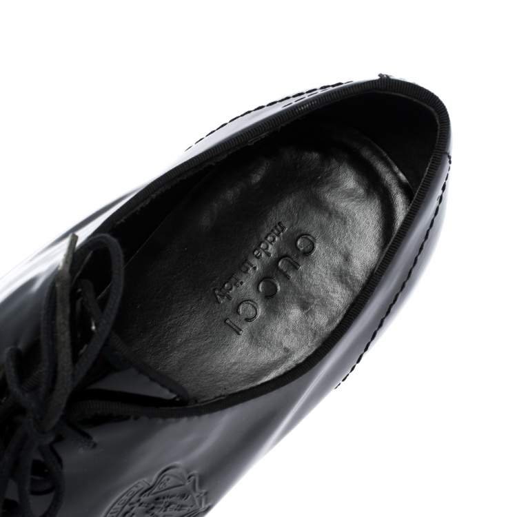 Pre Owned Gucci Black Patent Leather Lace Up Oxfords Size 44