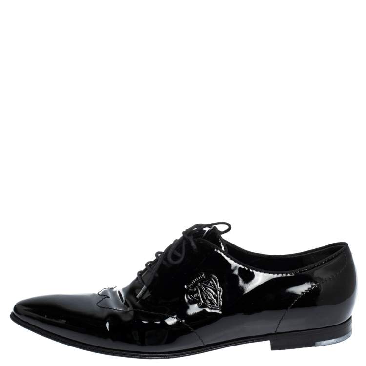 Pre Owned Gucci Black Patent Leather Lace Up Oxfords Size 44