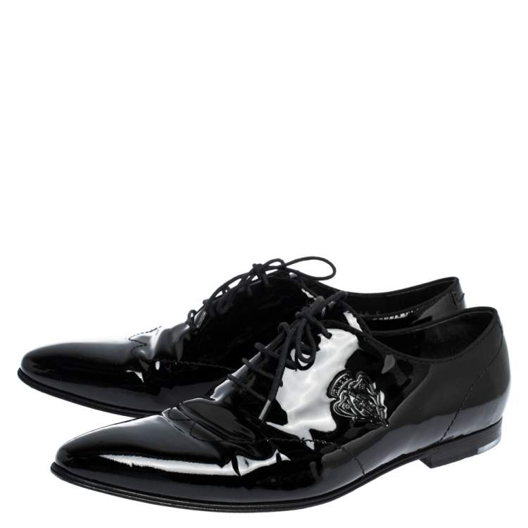 Pre Owned Gucci Black Patent Leather Lace Up Oxfords Size 44