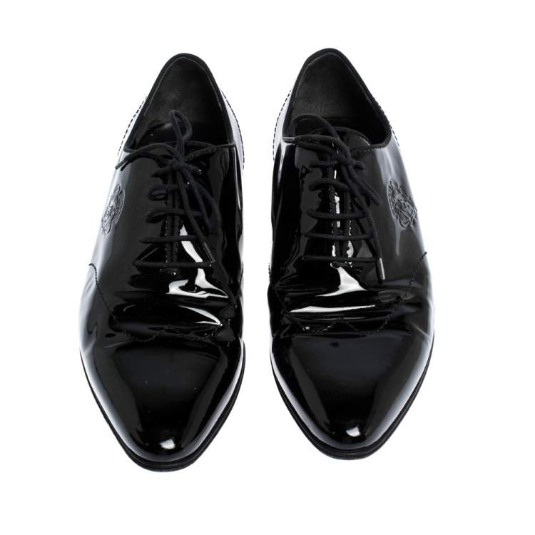 Pre Owned Gucci Black Patent Leather Lace Up Oxfords Size 44