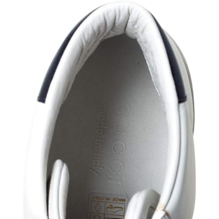 Pre Owned Gucci White Leather Ace Web Bee High Top Sneakers Size 40