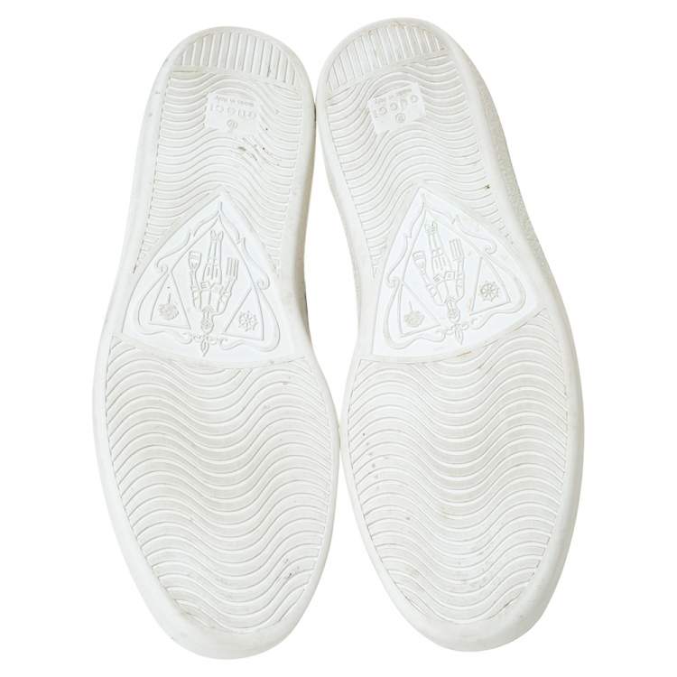 Pre Owned Gucci White Leather Ace Web Bee High Top Sneakers Size 40