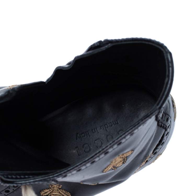 Pre Owned Gucci Black Leather Dionysus Bee Buckle Ankle Boots Size 41.5