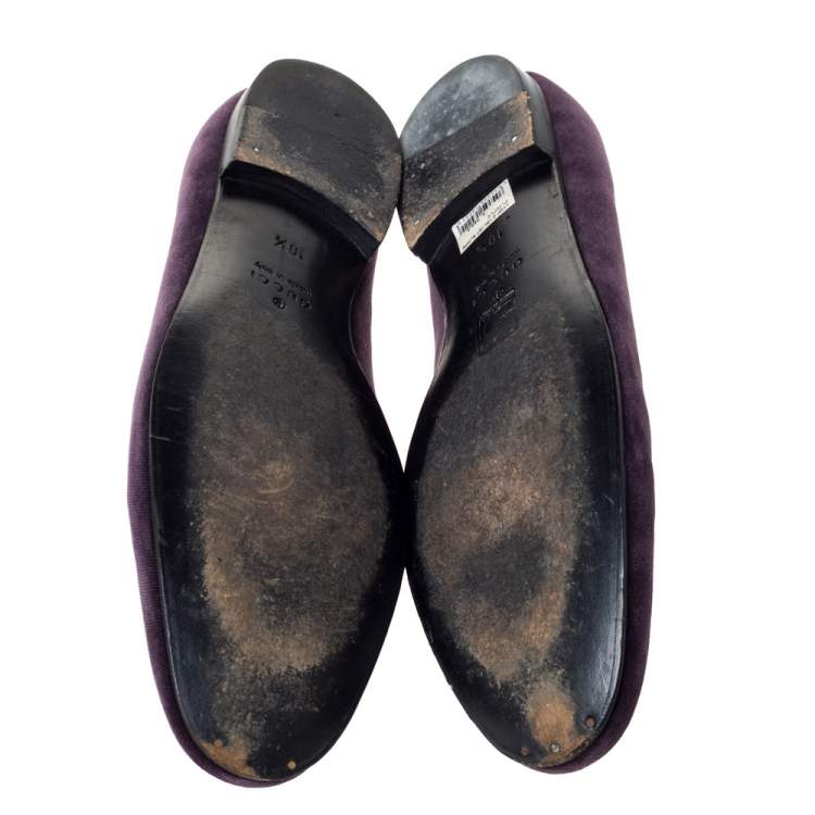 Pre Owned Gucci Purple Velvet G Embroidered Smoking Slippers Size 44.5