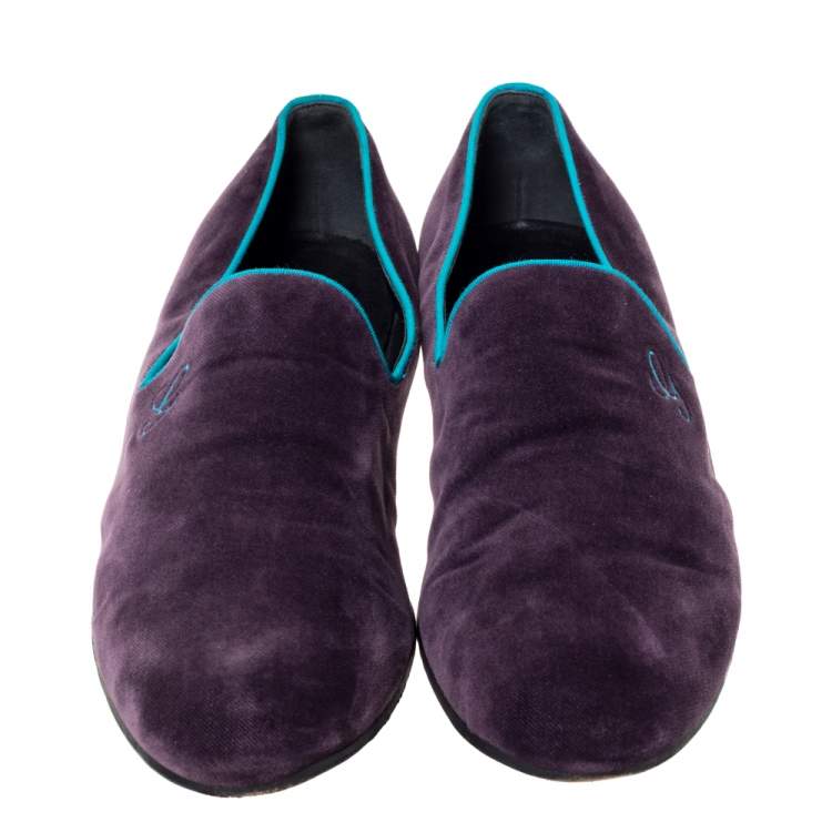Pre Owned Gucci Purple Velvet G Embroidered Smoking Slippers Size 44.5