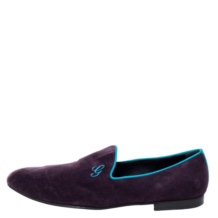Pre Owned Gucci Purple Velvet G Embroidered Smoking Slippers Size 44.5
