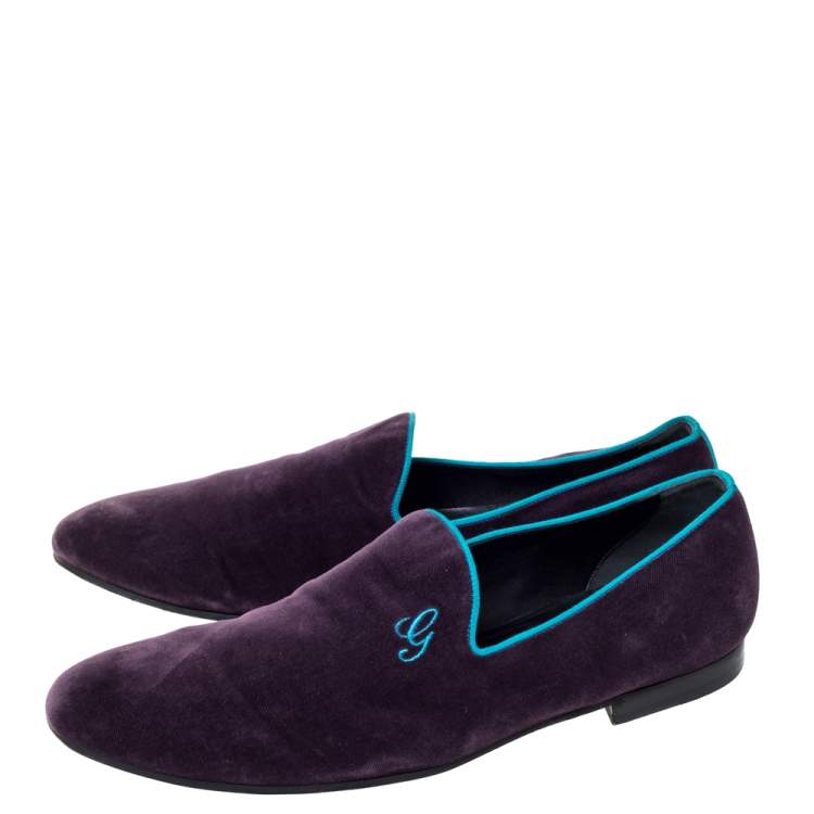 Pre Owned Gucci Purple Velvet G Embroidered Smoking Slippers Size 44.5