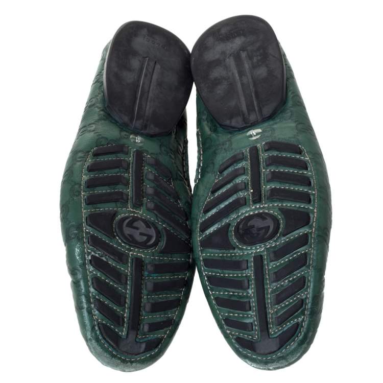 Pre Owned Gucci Green Guccissima Leather Penny Loafers Size 45