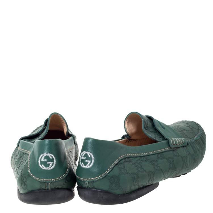 Pre Owned Gucci Green Guccissima Leather Penny Loafers Size 45