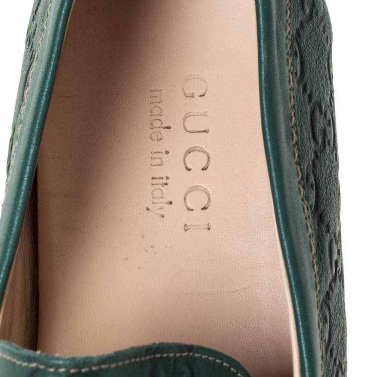 Pre Owned Gucci Green Guccissima Leather Penny Loafers Size 45