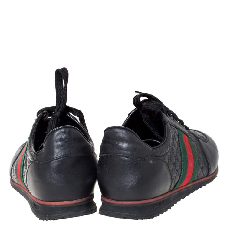 Pre Owned Gucci Black Microguccissima Leather Web Low Top Sneakers Size 40.5