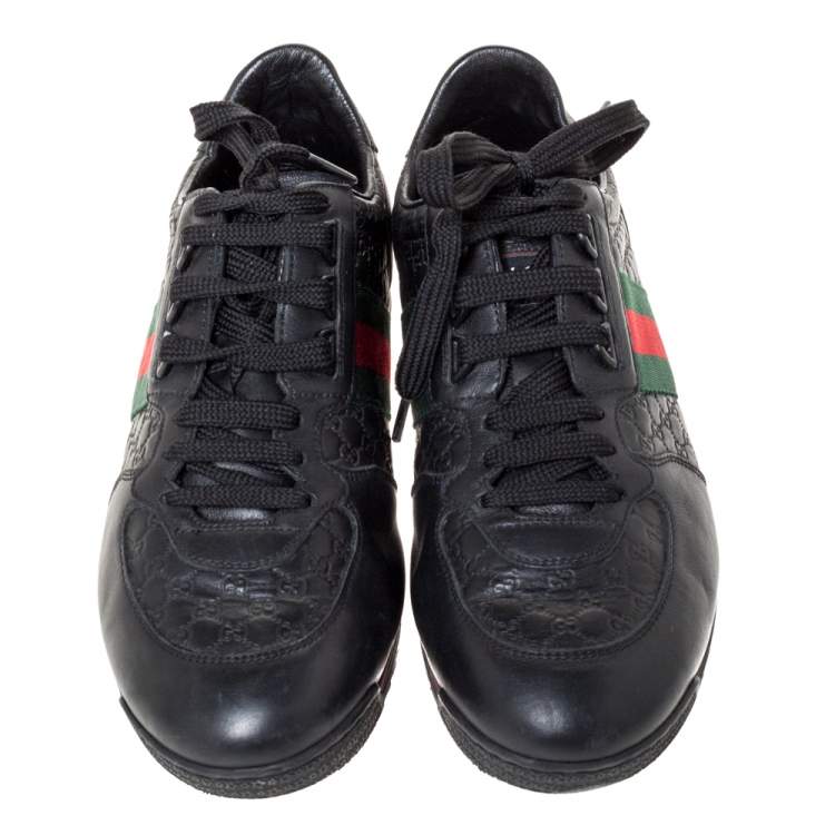 Pre Owned Gucci Black Microguccissima Leather Web Low Top Sneakers Size 40.5