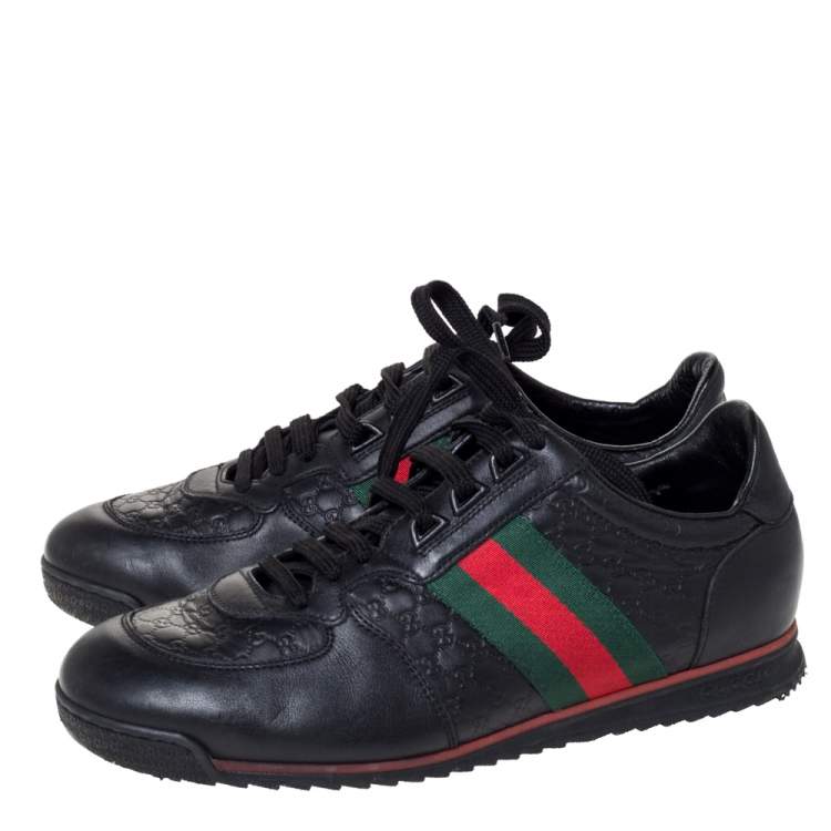 Pre Owned Gucci Black Microguccissima Leather Web Low Top Sneakers Size 40.5