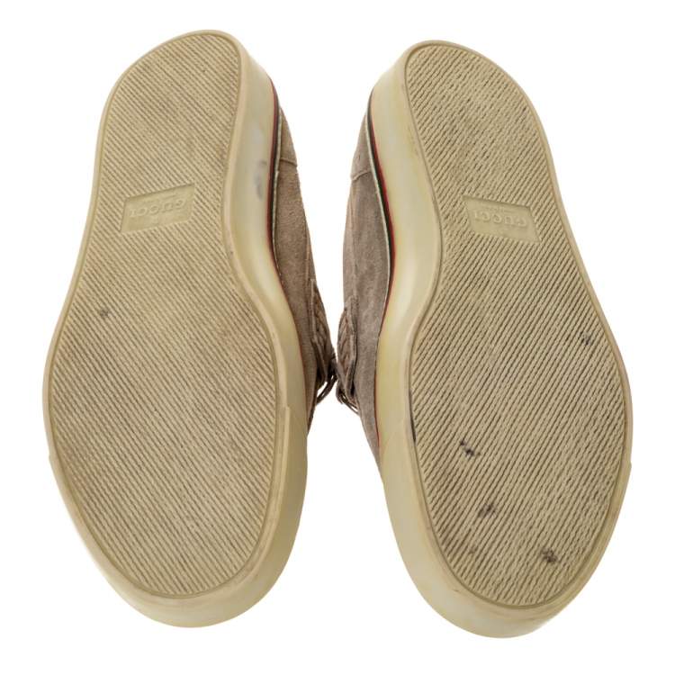 Pre Owned Gucci Grey Suede Horsebit Loafers Size 44