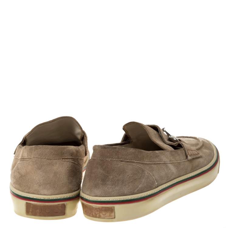 Pre Owned Gucci Grey Suede Horsebit Loafers Size 44