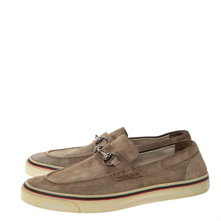 Pre Owned Gucci Grey Suede Horsebit Loafers Size 44