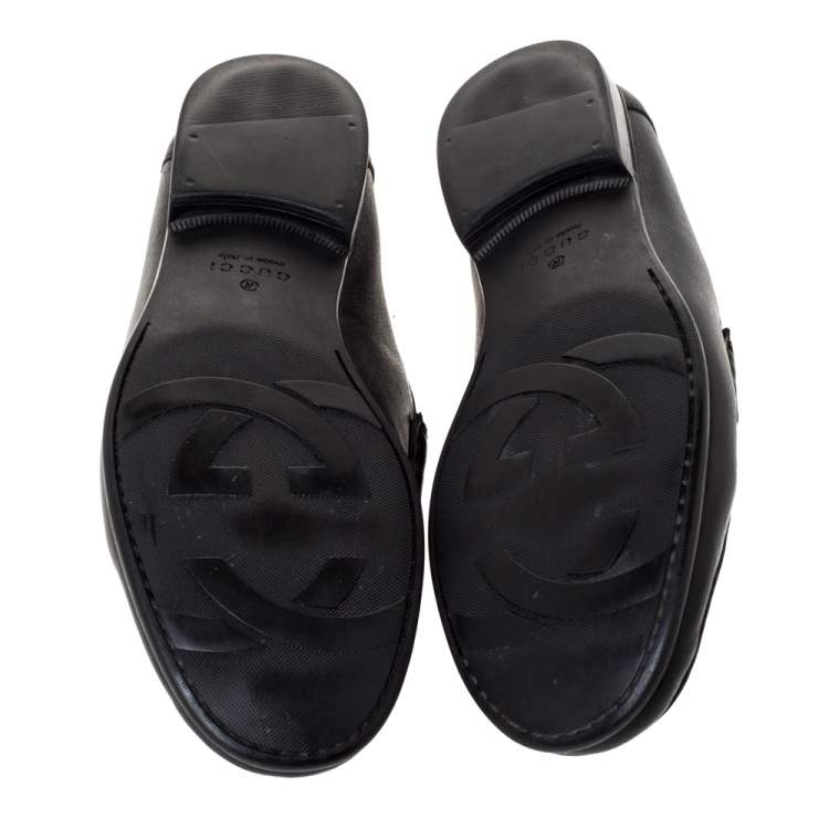 Pre Owned Gucci Black Leather Frederik Web Loafers Size 41