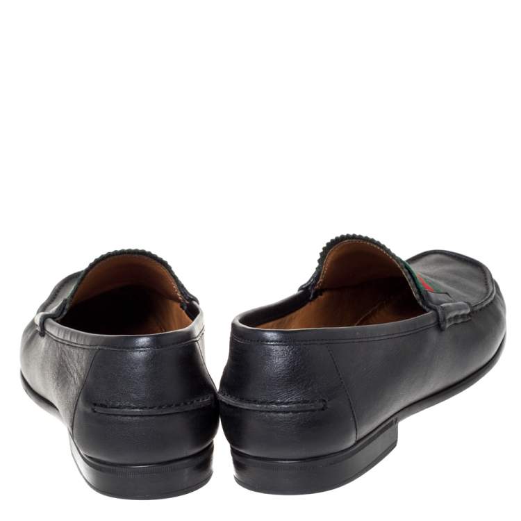 Pre Owned Gucci Black Leather Frederik Web Loafers Size 41